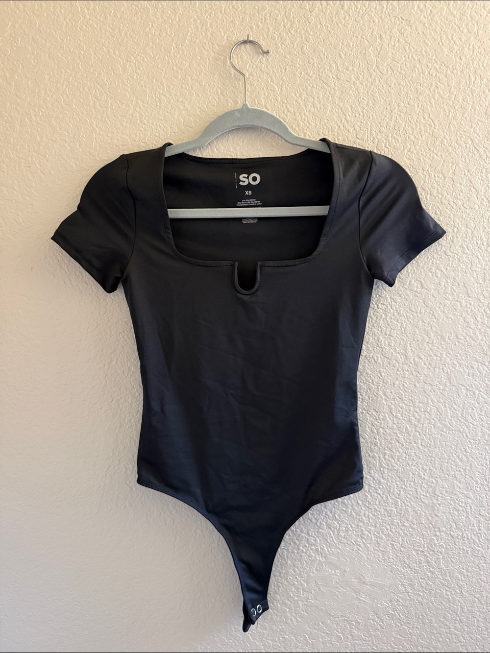SO Black Square Neck Short Sleeve Bodysuit with Keyhole